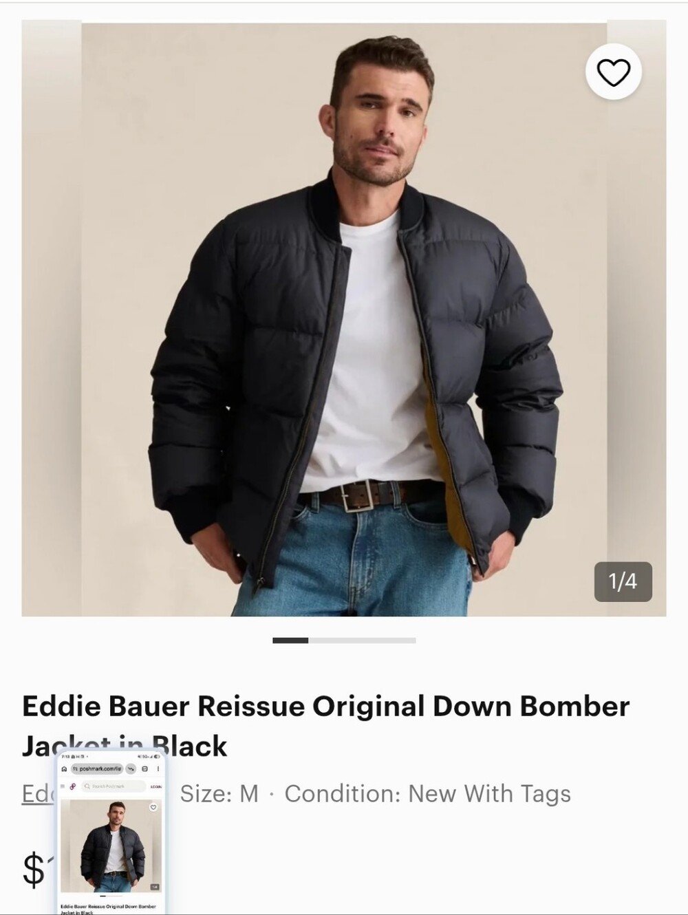 Eddie Bauer  Goose Down Bomber Jacket Mens Size Large In Black